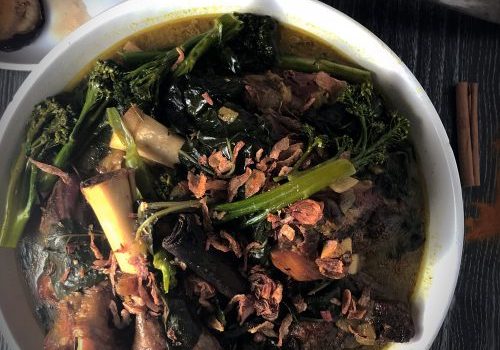 Lamb shank curry with turmeric and silverbeet